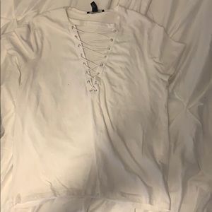 White teeshirt w shoelace chest